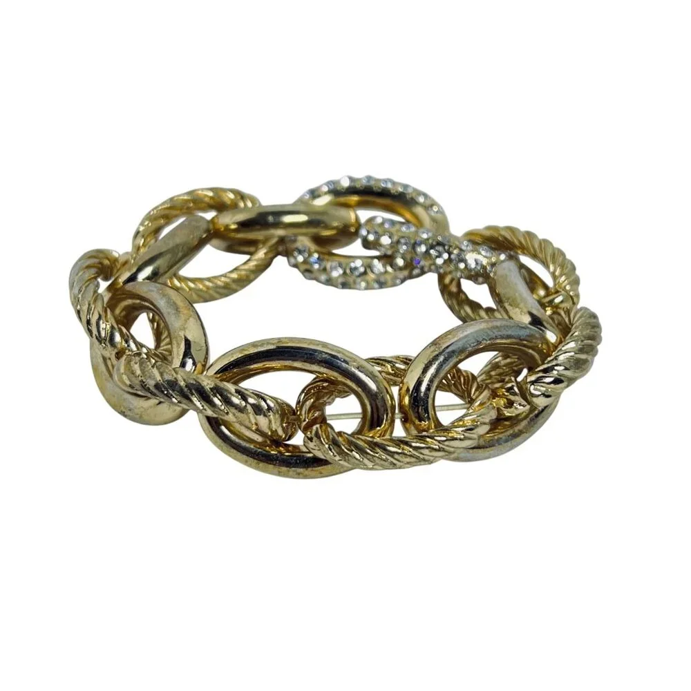 Chunky Gold Tone And Clear Rhinestone Cable Chain Stretch Bracelet (5803) - Picture 5 of 6